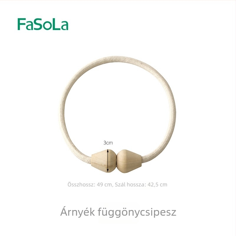 Függönyhúzó mágneses csattal, tömörfa, ritkaföld magnet és pamutszál