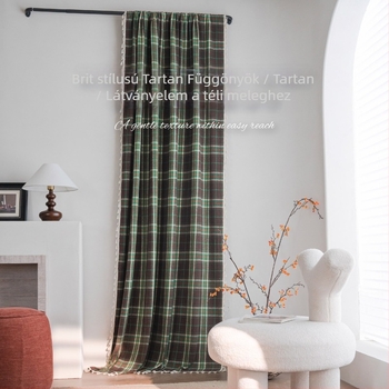 Francia stílusú pamut függöny, kockás mintával, fonallal színezett pamutból, konyhához és ablakokhoz, dekoratív részleges árnyékolás