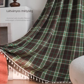 Francia stílusú pamut függöny, kockás mintával, fonallal színezett pamutból, konyhához és ablakokhoz, dekoratív részleges árnyékolás