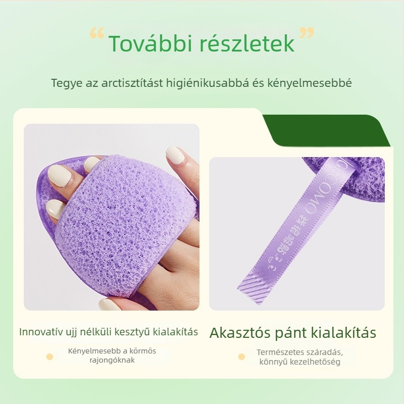 Gecomo arctisztító puff — puha, bőrbarát arctisztító puff vállszíjjal; gyors habképződés, mély tisztítás; 600 db/csomag; Anyag: Egyéb; Importálva: Nem
