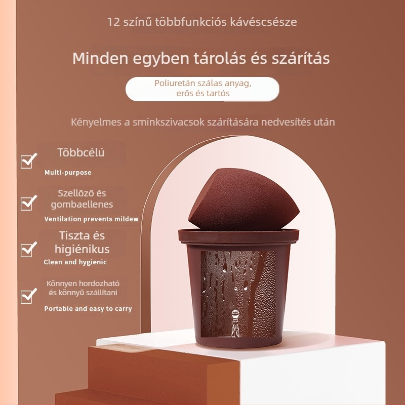 Jinchi szépségtojás sminkszivacs – hidrofil poliuretán, nedves és száraz használat, formák: olívás/csepp/ tök alakú, tároló dobozban csomagolva