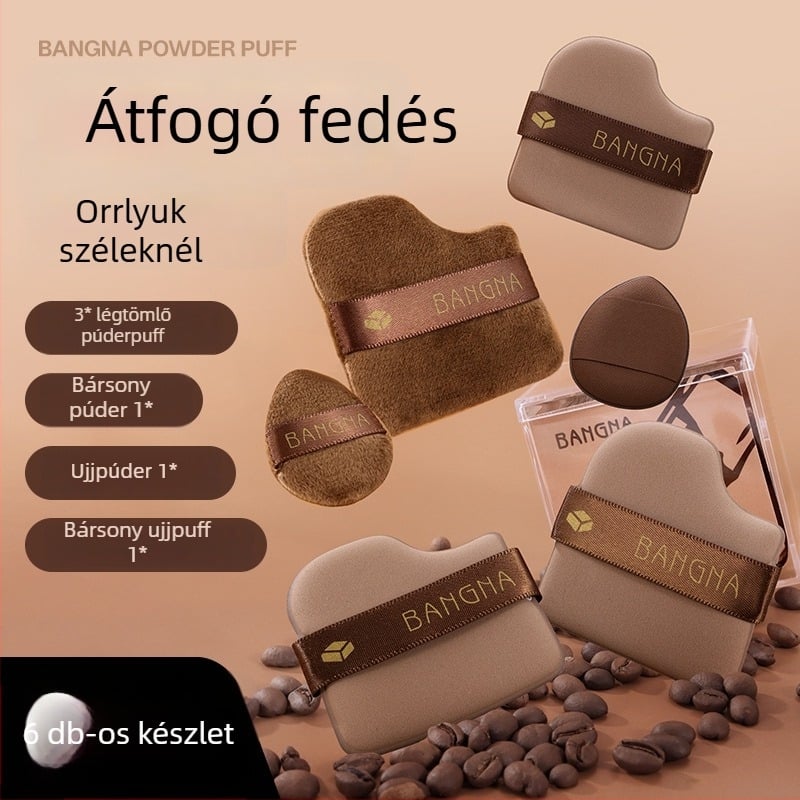 Bonna Csokoládés Púder Puff Készlet - Száraz púder puff, Hidrofil poliuretán, 6 darab, Háromszög és szabálytalan formák