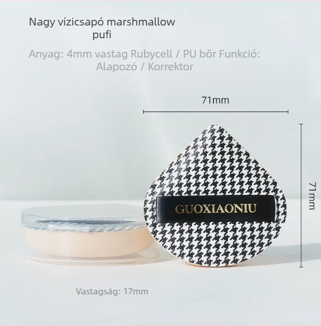 Guo xiaoniu púder szivacs – kettős használat nedves/száraz, természetes szivacs, 6 db, formák: háromszög, csepp, tök alak