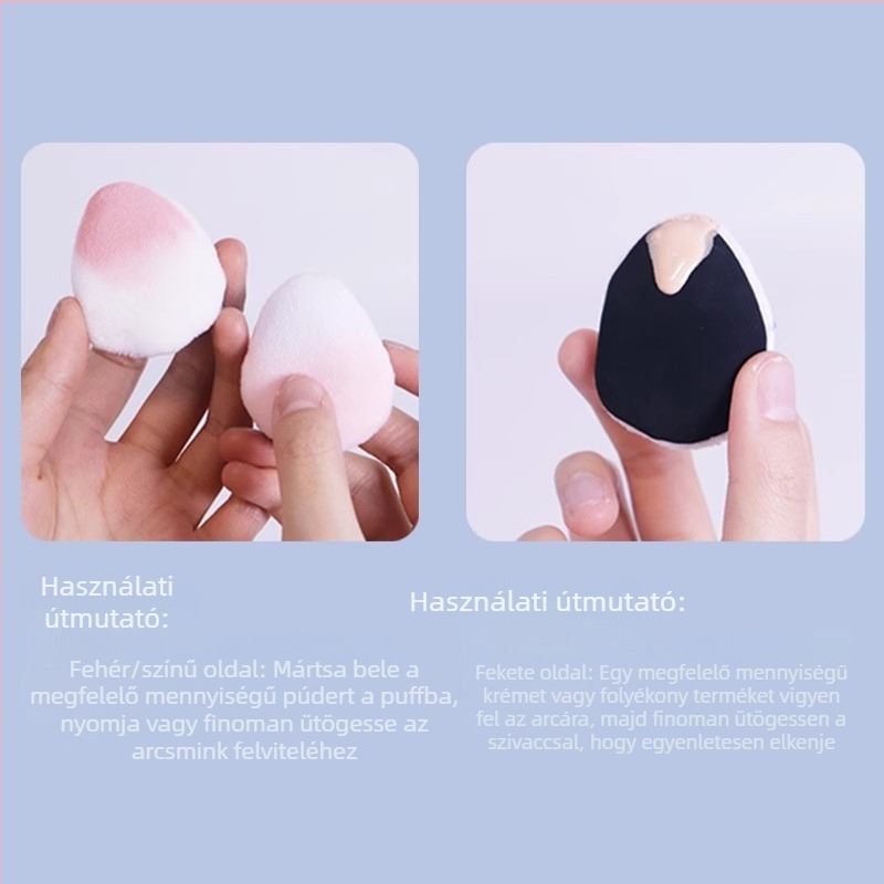 Kétoldalas bolyhos púderpúder szivacs, csepp- és barack alakú, poliuretán, 1 db