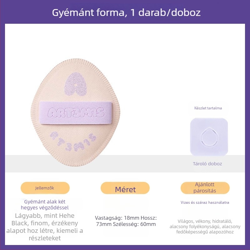 Kétoldalas bolyhos púderpúder szivacs, csepp- és barack alakú, poliuretán, 1 db