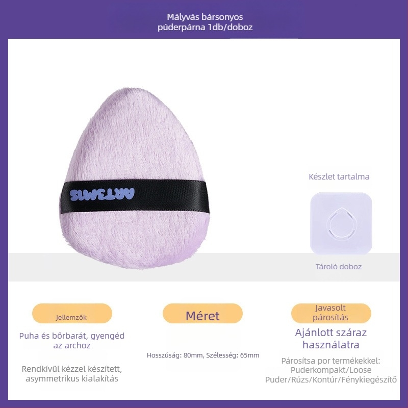 Kétoldalas bolyhos púderpúder szivacs, csepp- és barack alakú, poliuretán, 1 db