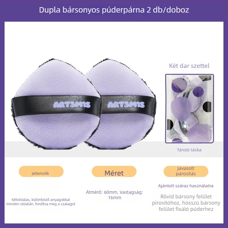 Kétoldalas bolyhos púderpúder szivacs, csepp- és barack alakú, poliuretán, 1 db