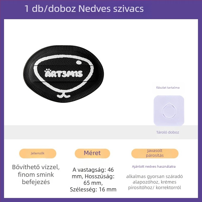 Kétoldalas bolyhos púderpúder szivacs, csepp- és barack alakú, poliuretán, 1 db