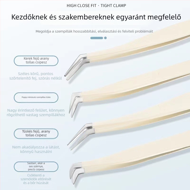 Műszempilla csipesz hamis szempillákhoz, nagy pontossággal, rozsdamentes acélból, Six Six Beauty, általános használatra