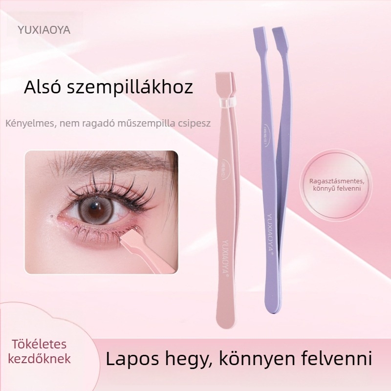 Fish Xiaoya tapadásmentes műszempilla csipesz, lapos fejű az alsó szempillákhoz – ragasztó nélkül, arany tollas klipsz
