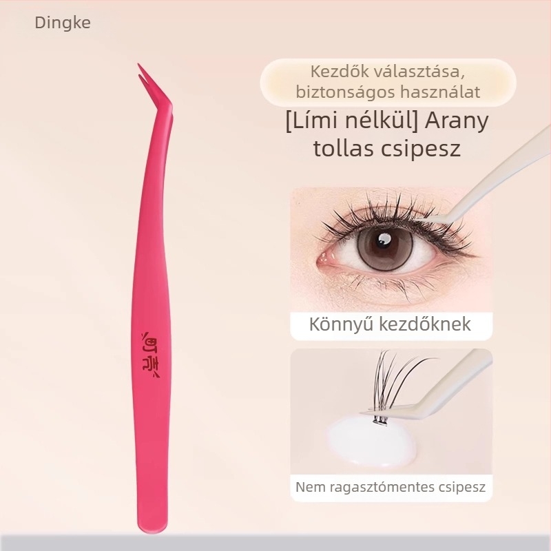 Műszempilla csipesz, kerek fej, rozsdamentes acél, precíz eszköz a szempilla-hosszabbítás felhelyezéséhez hajlított csőrrel