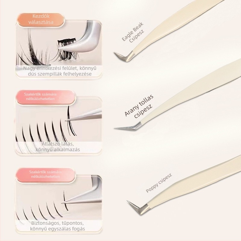 Szempilla csipesz és göndörítő kezdőknek — rozsdamentes acél, márka Little Fish, általános használat