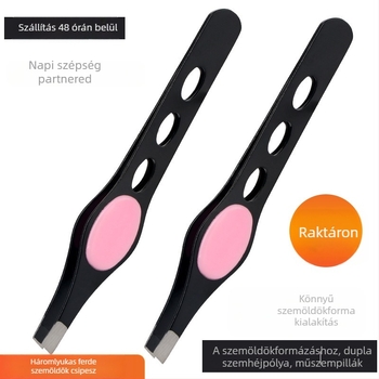 Rozsdamentes acélból készült háromlyukú ferde szemöldökcsipesz, szempillákhoz, kettős szemhéj formázásához, szemöldök nyíráshoz