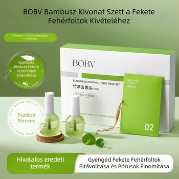 BOBV Bambusz-Extractum a mitesszerek és fehér mitesszék eltávolítására – háromrészes készlet extrakciós oldattal, kombinált bőrtípushoz, 7ml+7ml