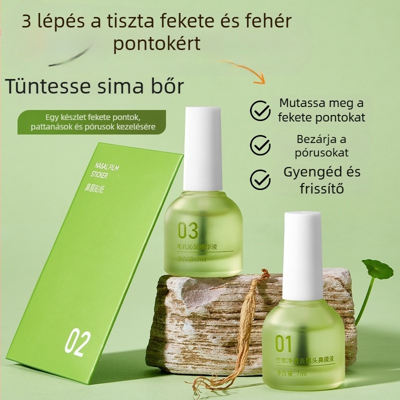 BOBV Bambusz-Extractum a mitesszerek és fehér mitesszék eltávolítására – háromrészes készlet extrakciós oldattal, kombinált bőrtípushoz, 7ml+7ml