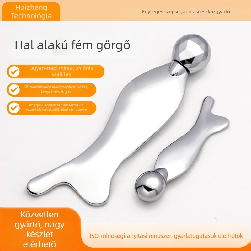 Cinkötvözetből készült hableány alakú arcmasszázs tábla 3D görgővel a liftingért és a feszesítésért; görgő típusú masszírozó eszköz; anyag: cinkötvözet