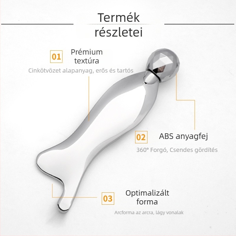 Cinkötvözetből készült hableány alakú arcmasszázs tábla 3D görgővel a liftingért és a feszesítésért; görgő típusú masszírozó eszköz; anyag: cinkötvözet