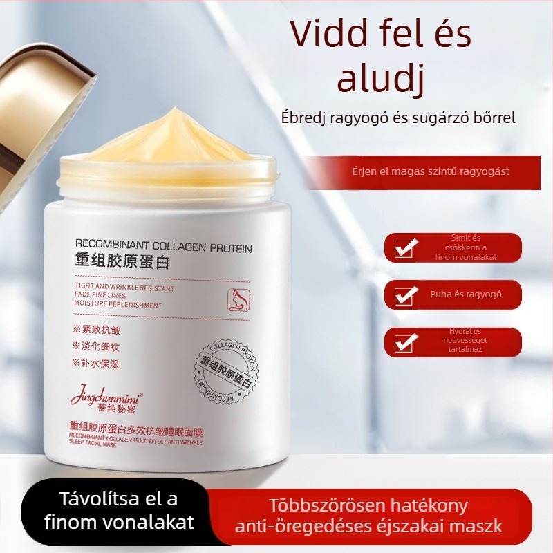 Rekombinált kollagén éjszakai maszk, hidratáló és világosító agyagmaszk, 100 ml, 3 év szavatosság