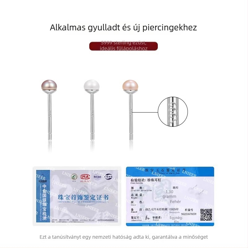 999 ezüstből készült fülbevalók természetes édesvízi gyönggyel, U-alakú dizájn, környezetbarát bevonat, tündér-stílus