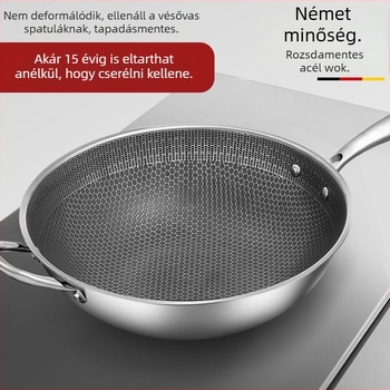 Rozsdamentes acél wok egylábas fogantyúval, egylapos aljzattal, üveggel beépített rozsdamentes acél fedéllel, általános tűzhelyhez
