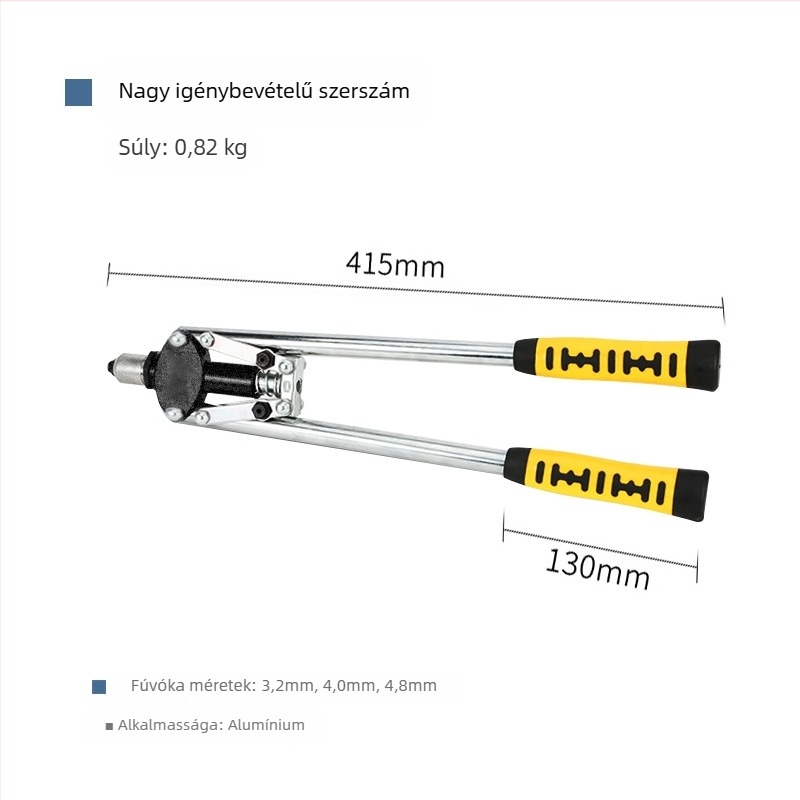 Kézi szegecspisztoly gépipari rögzítésekhez, ipari osztályú titánium ötvözet, fáradtságmegtakarító