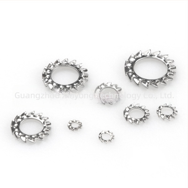 304 rozsdamentes acélból készült külső fogazású rögzítő alátét, készlet 300 db, hrizantéma alakú