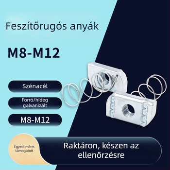 Galvanizált rugós anya C‑alakú acélalkatrészhez — téglalap alakú övanya, anti-loosening csavar, Márka Building, Szabvány JIS B1185-6-2010, Felület: galvanizált, Osztály B, Szilárdság 4.8