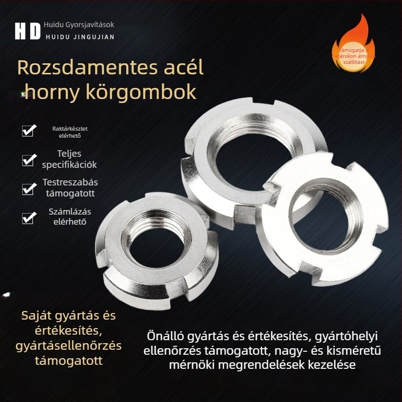 Rozsdamentes acélból készült hornyolt körzáróanya csapágyhoz, DIN 466, Osztály A