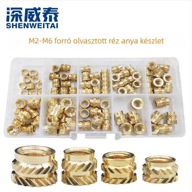 Sárgaréz betétanyák készlet, menet M2–M6, GB809 szabvány, standard teherbírás