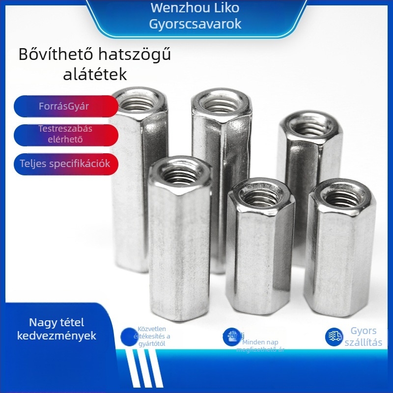 Hosszított hatszögletű anya tömítőcsatlakozóhoz, hengeralakú vastagodott, 304 rozsdamentes acél, DIN934, A2-70, felület: Wash White, Osztály A/B/C