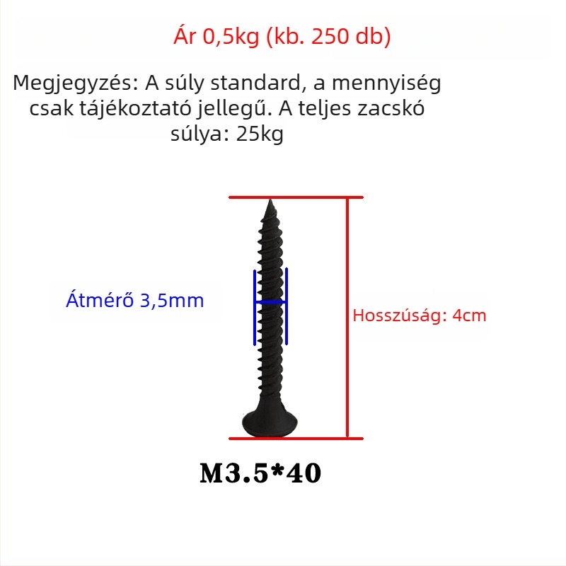 Snowteng önmetsző gipszkarton csavarok, kúpos fej, foszfát bevonat, 1022-es szénacél, GB14210