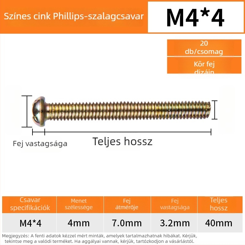 Kapcsolópanel csavarok, kör fej, M4 menet, GB/GB-T szabvány