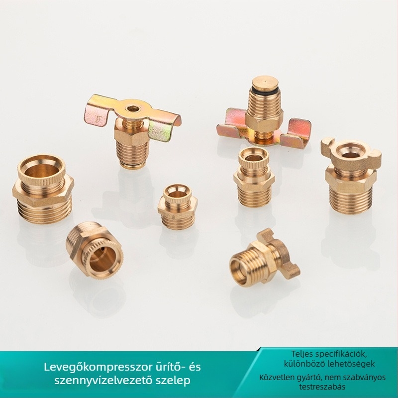 Teljesen rézből készült leeresztő szelep légkompresszorhoz, kézi működtetés, egyirányú áramlás, vízleeresztés