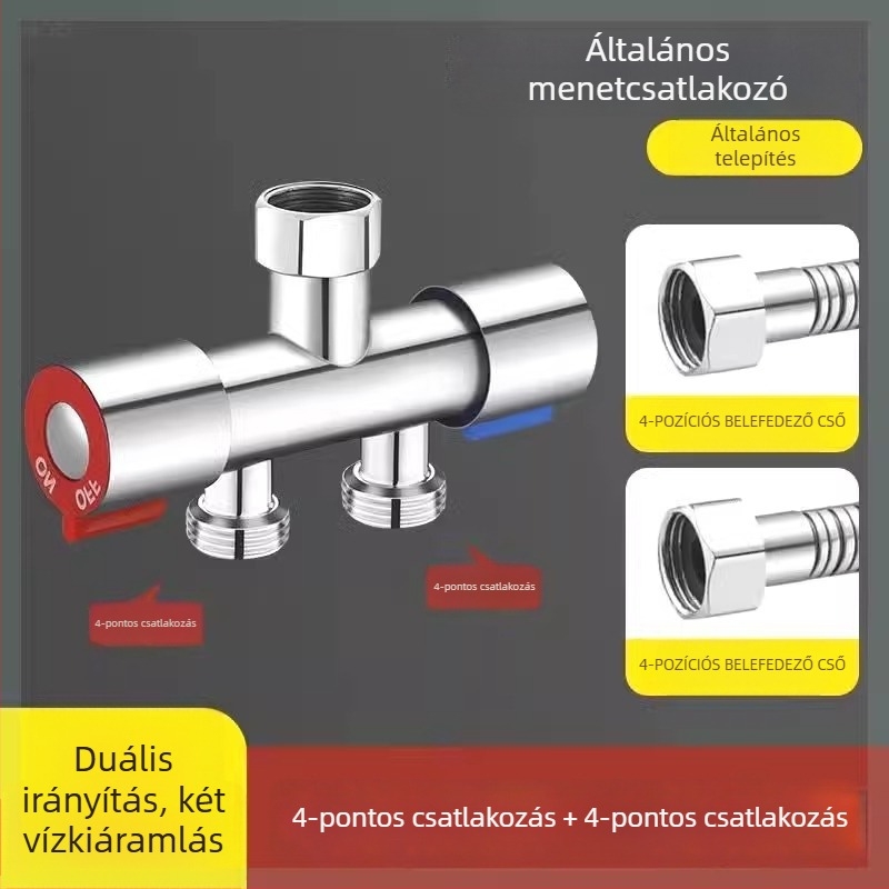 Beépített falba szerelt háromutas golyóscsap osztó mosógéphez, ötvözet, sütőben lakkozott felület, 4-utas csatlakozás