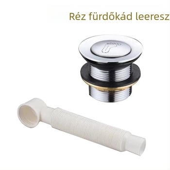 Rozsdamentes acél fürdőkádtfolyó pedálos működtetéssel, modell 222, hordó-szelep és szerelvények