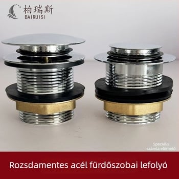 Rozsdamentes acél fürdőkádtfolyó pedálos működtetéssel, modell 222, hordó-szelep és szerelvények