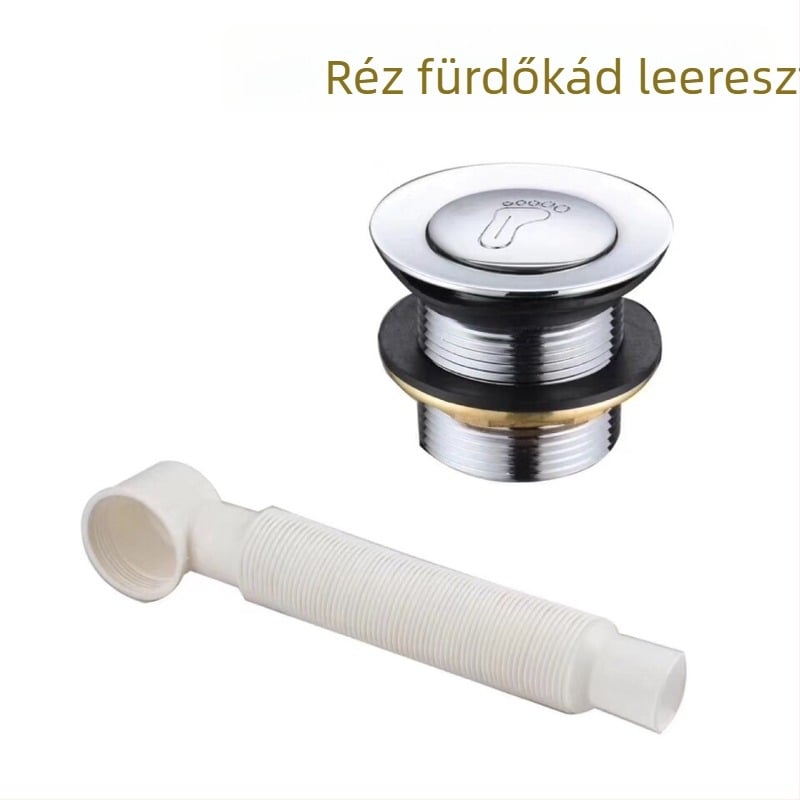 Rozsdamentes acél fürdőkádtfolyó pedálos működtetéssel, modell 222, hordó-szelep és szerelvények