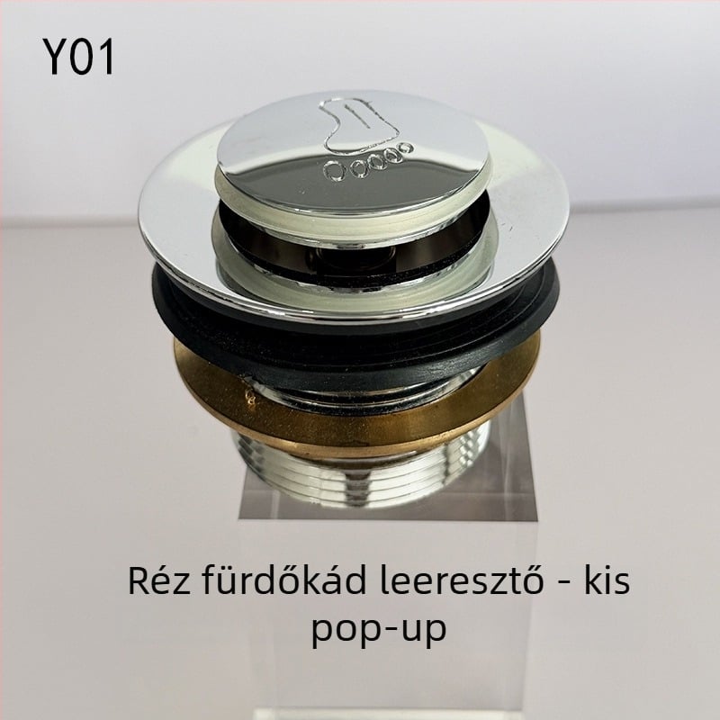 Rozsdamentes acél fürdőkádtfolyó pedálos működtetéssel, modell 222, hordó-szelep és szerelvények