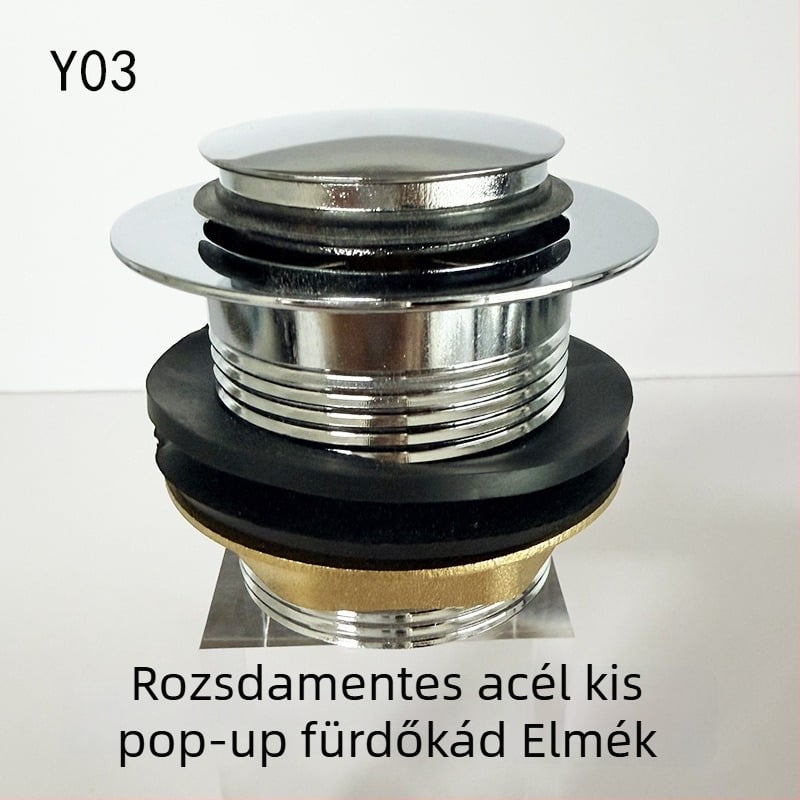 Rozsdamentes acél fürdőkádtfolyó pedálos működtetéssel, modell 222, hordó-szelep és szerelvények