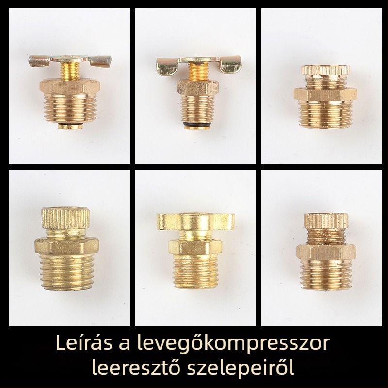 Olajmentes, csendes légkompresszor leeresztő csavaros szelep — réz test, kézi működtetés, egyirányú áramlás, pillangó szelep, gyors kiáramlási szelep