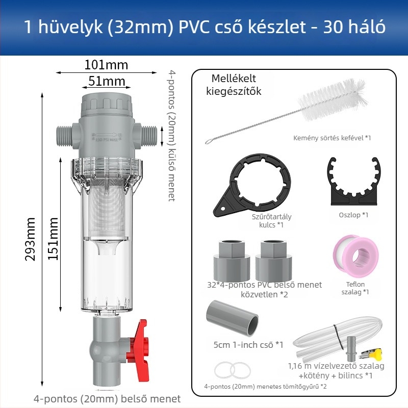 Hosszabbítható akváriumi szűrő 10–200 hálóval, ülepítő kamrával és golyóscsapával (szűrőanyag)