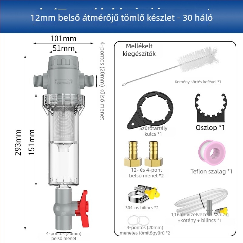 Hosszabbítható akváriumi szűrő 10–200 hálóval, ülepítő kamrával és golyóscsapával (szűrőanyag)