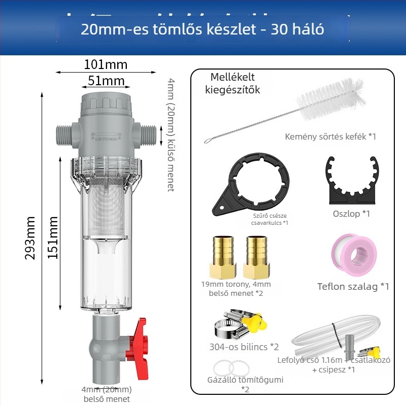 Hosszabbítható akváriumi szűrő 10–200 hálóval, ülepítő kamrával és golyóscsapával (szűrőanyag)