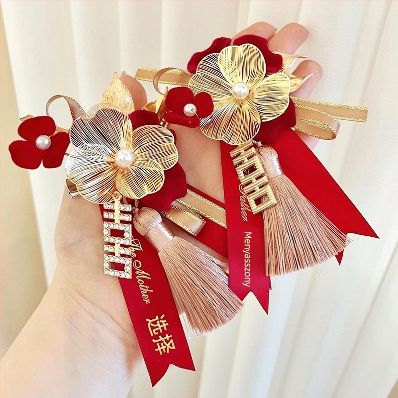 Esküvői virágdísz készlet menyasszony, vőlegény és család számára - fém, kézi gyártású, kínai stílus, közepes vastagság