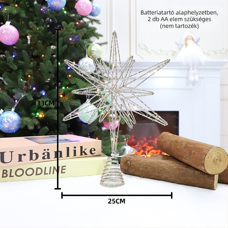Fenyőfa csúcsát díszítő csillag – karácsonyi dekoráció, 3D üreges műanyag, modern minimalista stílus
