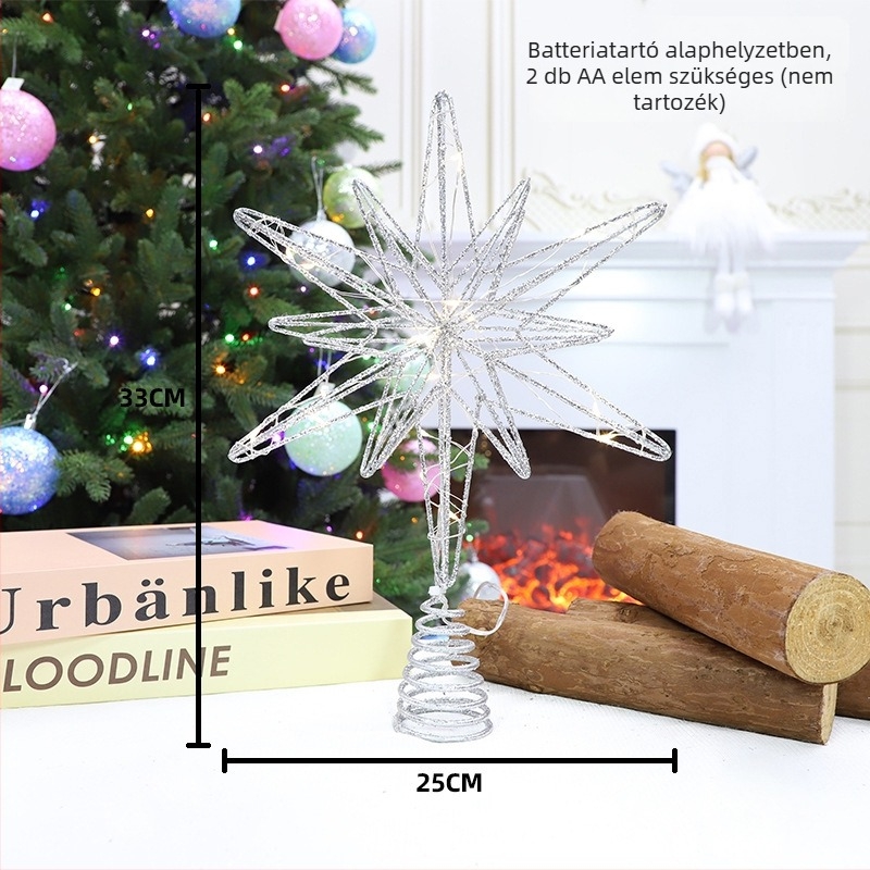 Fenyőfa csúcsát díszítő csillag – karácsonyi dekoráció, 3D üreges műanyag, modern minimalista stílus