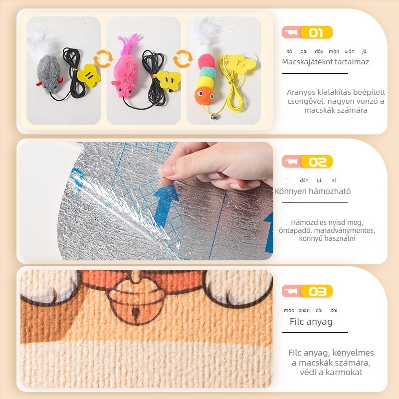 Macska karmolási tábla PVC anyagból, függőleges falra szerelhető, vágható, karikatúra stílus, márka Xinfeng Star