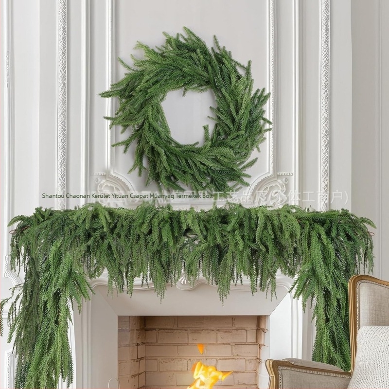 Fenyőágas girland, műanyagból és PE-ből, európai stílusú, karácsonyi dekoráció