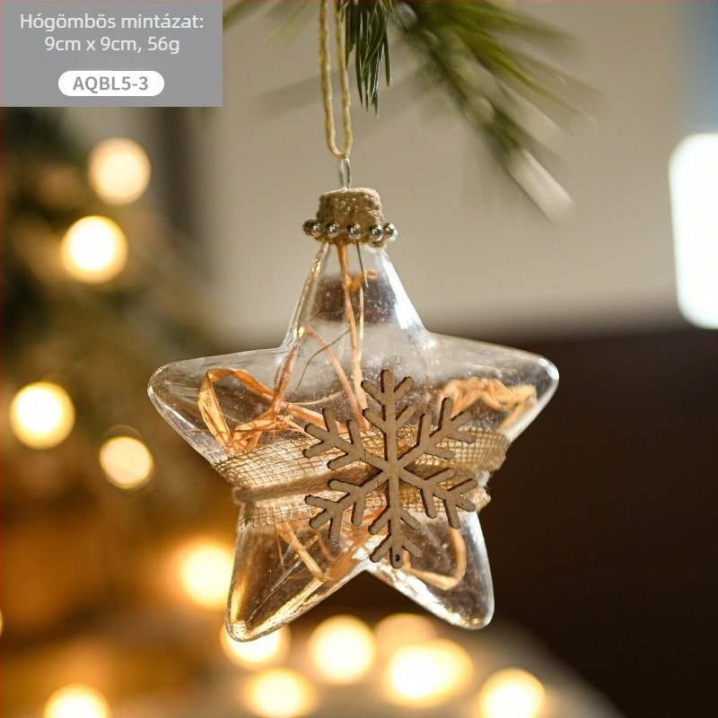 Átlátszó üveg karácsonyfadísz kristályos strasszokkal - kézzel készített, modern minimalista stílus; ajándék kollégáknak és barátoknak