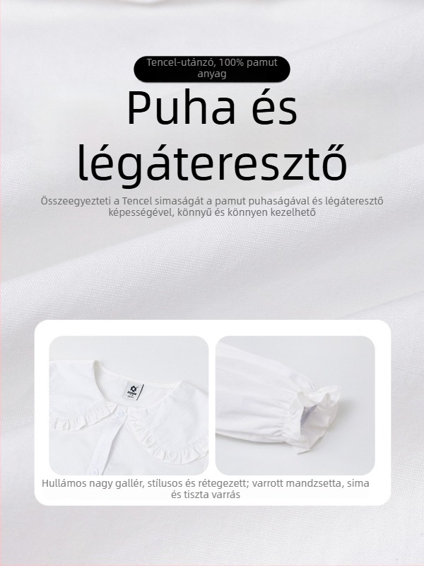 Left West lányok hosszú ujjú pamut-ing, 100% pamutból, gallér típusú lapel, egyszínű, 3–8 éveseknek